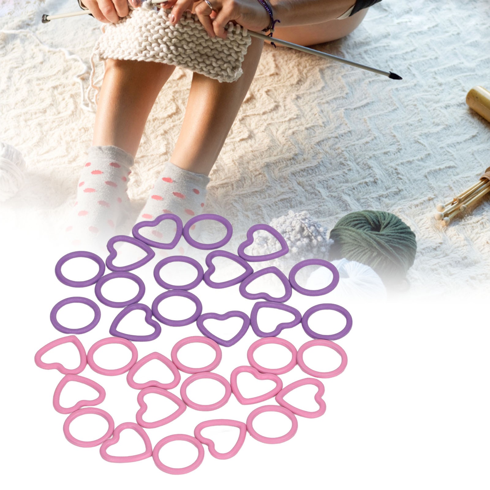 Round Knitting Stitch Marker 32Pcs Pink And Purple Household Round
