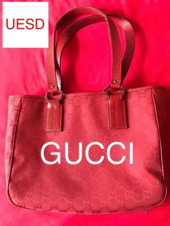 GUCCI GG Print Red Leather Tote Bag Authentic Vintage