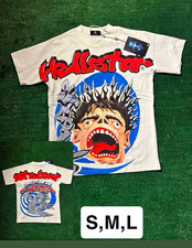 hellstar Mens White Graphic Logo Crew Neck Sh...