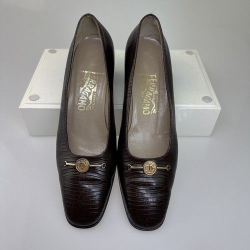 Salvatore Ferragamo Damen-Pumps Goldmünze braun Leder US 9 - Bild 2 von 9
