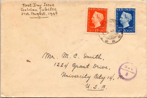 Netherlands Indies 1948 Golden Jubilee Series FDC / No Cachet to USA - L43301