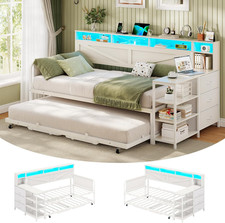 VIAGDO Daybed Twin with Pop up Trundle, Farmhouse Wooden Day Bed Frame with 3 St