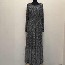 Knox Rose Women L Dress Long Sleeve Maxi Black Smocked Floral Cottagecore Tiered