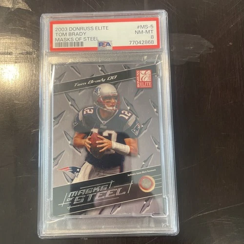 2003 Donruss Elite Game Used Tom Brady serial #116/400 graded PSA 8