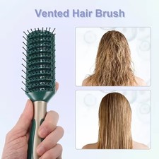 Detangling hair brush suitable for all hair types, green color. Massage comb.