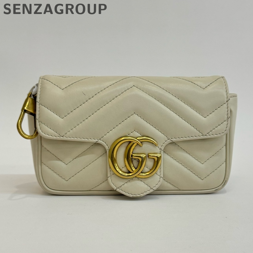 Gucci Marmont Mini Bag White Gold Chain Crossbody Shoulder Bag
