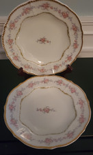 Vintage Limoges France Elite Works Shallow Bowls Gold Beaded Edge Scalloped Two