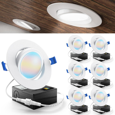 Sunco 6 Pack 4'' LED Recessed Lights, Dimmable, 5 Color Options, Slim Design