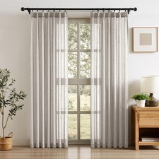 Light Gray Pinch Pleated Semi Sheer Curtains 40"W x 84"L Inches, Linen Light ...