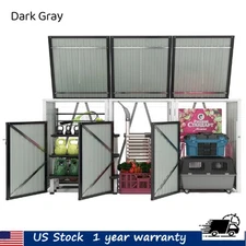 Garbage Bin Shed 3 Trash Cans w/ Pneumatic Support Rod Backyard Garden Bin Shed