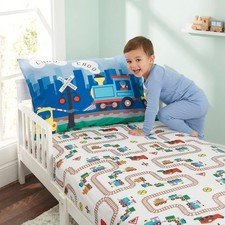 Everyday Kids Toddler Fitted Sheet and Pillowcase Set -Choo Choo Train- Soft Bre