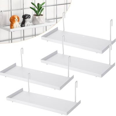 White Metal Gridwall Shelf Hooks Rack Hanging Wire Grid Panel Shelf 4 PCS