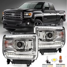 Pair Headlight Assembly For 2014-2018 Gmc Sierra 1500 Headlamp Halogen Led Drl