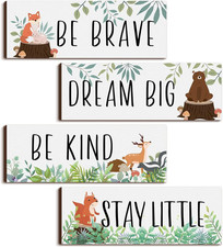 4 Pieces Woodland Nursery Decor Safari Wall Art Be Kind Brave Curious Cute Jungl
