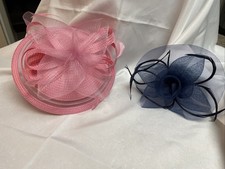 LOT/2 --PINK HAT W/ HEADBAND FOR OAKS  BLUE FASCINATOR FOR KENTUCKY DERBY-EUC