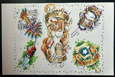 Tattoo Flash - Reverend Jimmy Vegas - 21 Vintage Sheets; includes 13 b/w copies