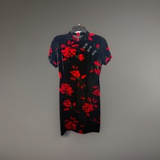 Vtg Asian Inspired Velvet Mini Dress Sz 4P Black Gold Cheongsam Qipao