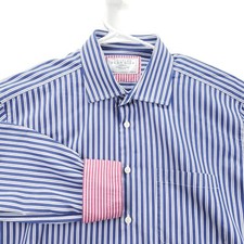 Charles Tyrwhitt Dress Shirt Mens 17 34/35 Blue Stripe Flip Cuff Long Sleeve