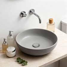 Bathroom Ceramic Basin Counter Top Hand Wash Vanity Sink Grey-Brown Bowl Round