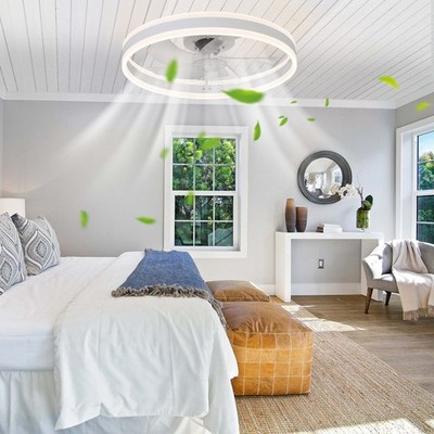 20'' Flush Mount Ceiling Fan with Light & Remote, Dimmable LED, White