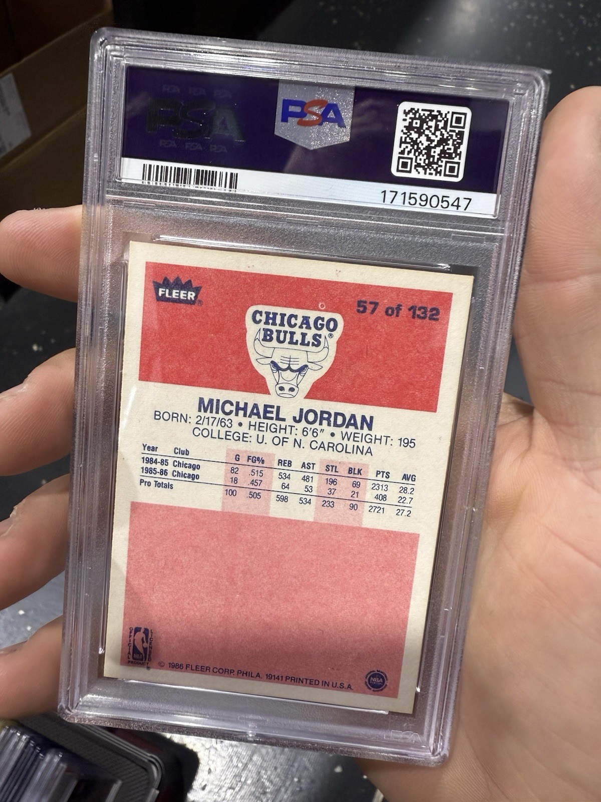 1986 Fleer #57 Michael Jordan RC Rookie PSA 5 Sharp Corners view 6