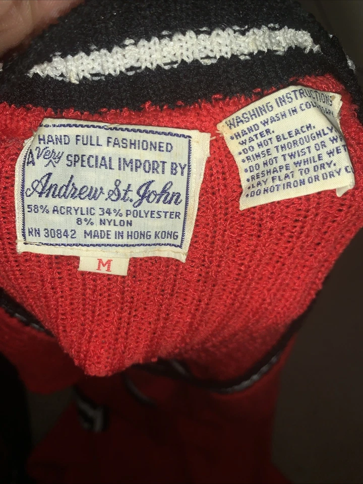 Vestido tejido Andrew St John vintage para mujer mesio acanalado rojo negro blanco elástico Foto 4 de 4