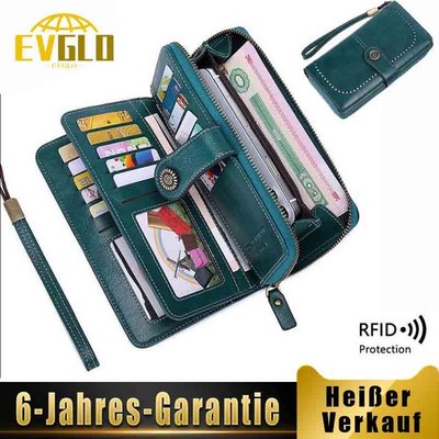 Lang Geldbörse Damen Leder Portmonee Gross Frauen Clutch RFID Schutz Blocking