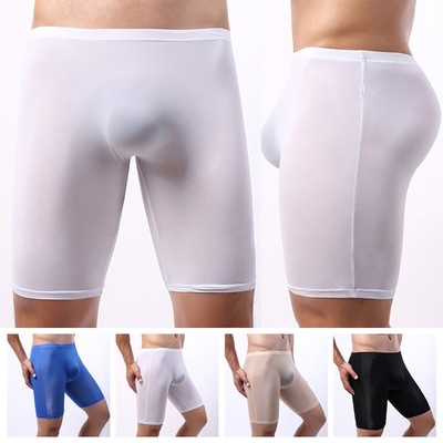 Sexy dünne Herren-Boxershorts transparent Eisseide langes Bein Sportshorts Unte