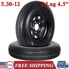 2-pack Trailer Tires 5.30-12 5.30x12 530-12 530 12 6pr With Rims 5 Lug On 4.5 In