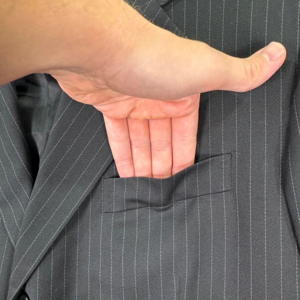 VINTAGE Pal Zileri Black Pinstripe 3-Button 100% Wool Suit Mens 46L Pants 36x32 - Image 4 of 4