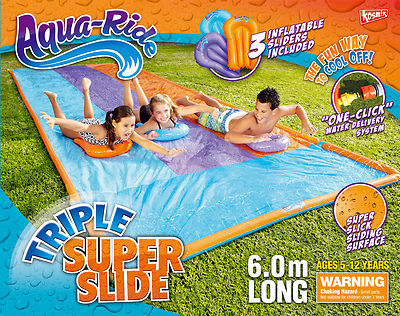 NEW Aqua Ride Triple Super Fun Water Slide 6m Long Includes 3 Inflatable Sliders