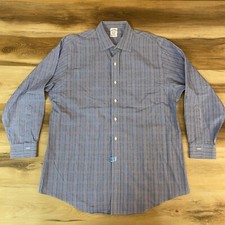 Brooks Brothers Shirt Mens 17 -33 Classic Blue Plaid Long Sleeve Non Iron Supima