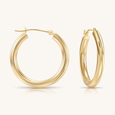 14K Real Solid Yellow Gold Chunky Hoop Earrings Polished Round Creole Hoops 3mm