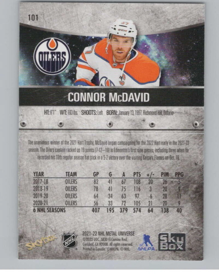 2021-22 Skybox Metal Universe #101 Connor McDavid  Edmonton Oilers V99669 - Image 2 of 3
