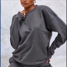 PRETTYLITTLETHING Charcoal Grey Back Printed Sweatshirt