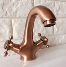 Antique Red Copper Double Handles Bathroom Sink Faucet Hot And Cold Mixer Tap