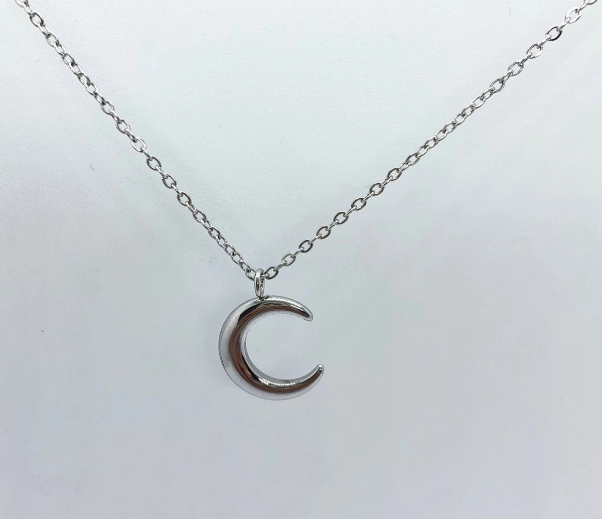 UK SELLER Crescent Moon Pendant Stainless Steel Necklace LADIES WOMENS