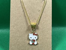 Sanrio Hello Kitty Floral Red Enamel Charm Gold Hello Kitty Pendant Necklace 16