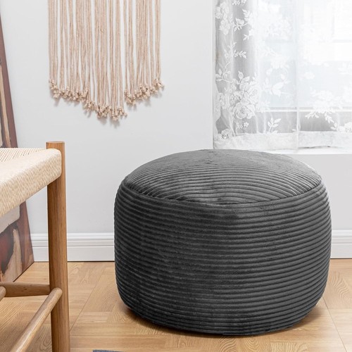 Stylish Gray Pouf Storage Ottoman - Plush Cotton Foot Cushion with Zipper - Picture 3 of 11