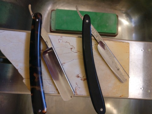 Japanese Ribbon And French Le Jaguar Straight Cut Throat Razors - Picture 3 of 14