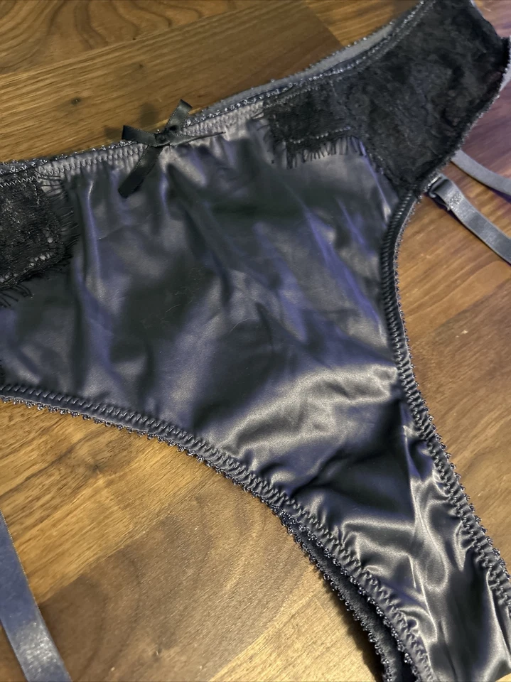 Glossy Second Skin Satin Thong Panties Garters 3XL SEXY Lingerie Eyelash Lace - Image 2 of 4