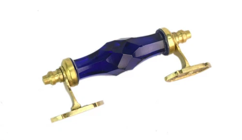 New Victorian Blue Cut Glass Door Handle Brass Fitted Drawer Handle. i24-299