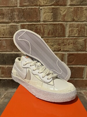 New 10.5 Nike Blazer Low Sacai Shoes White Patent Leather Sail DM6443-100 Men