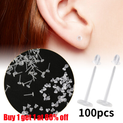 100Set Plastic Earrings Clear Ear Pins Earring Backs Earrings Piercing  Retainers UK