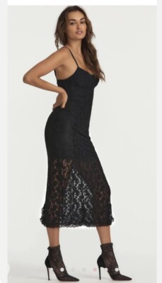 Love Shack Fancy Sima Black Lace Midi Slip Dress S NWT | eBay