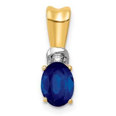 14k Bicolor Gold Diamant und Oval Saphir Charm Anhänger