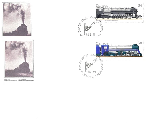 🍁Canada  #1120 & 1121   "Canadian Locomotives"  Two New 1986 First Day Cover