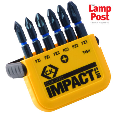 CK Tools T4511 blau Stahl 6-teilig Schlagschrauber 50 mm PZ2 Schraubendreher-Bits Pozi-Halter