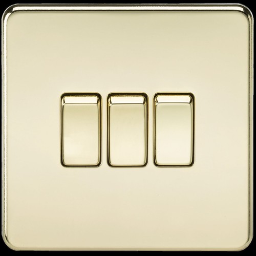 SCREWLESS 10A 3G 2 WAY SWITCH - POLISHED BRASS, 15YR WARRANTY, IP20 - 第 1/1 張圖片