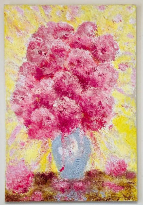 Original Abstraktes Ölgemälde auf Leinwand Flauschig Rosa Pfingstrosen Struktur Impasto